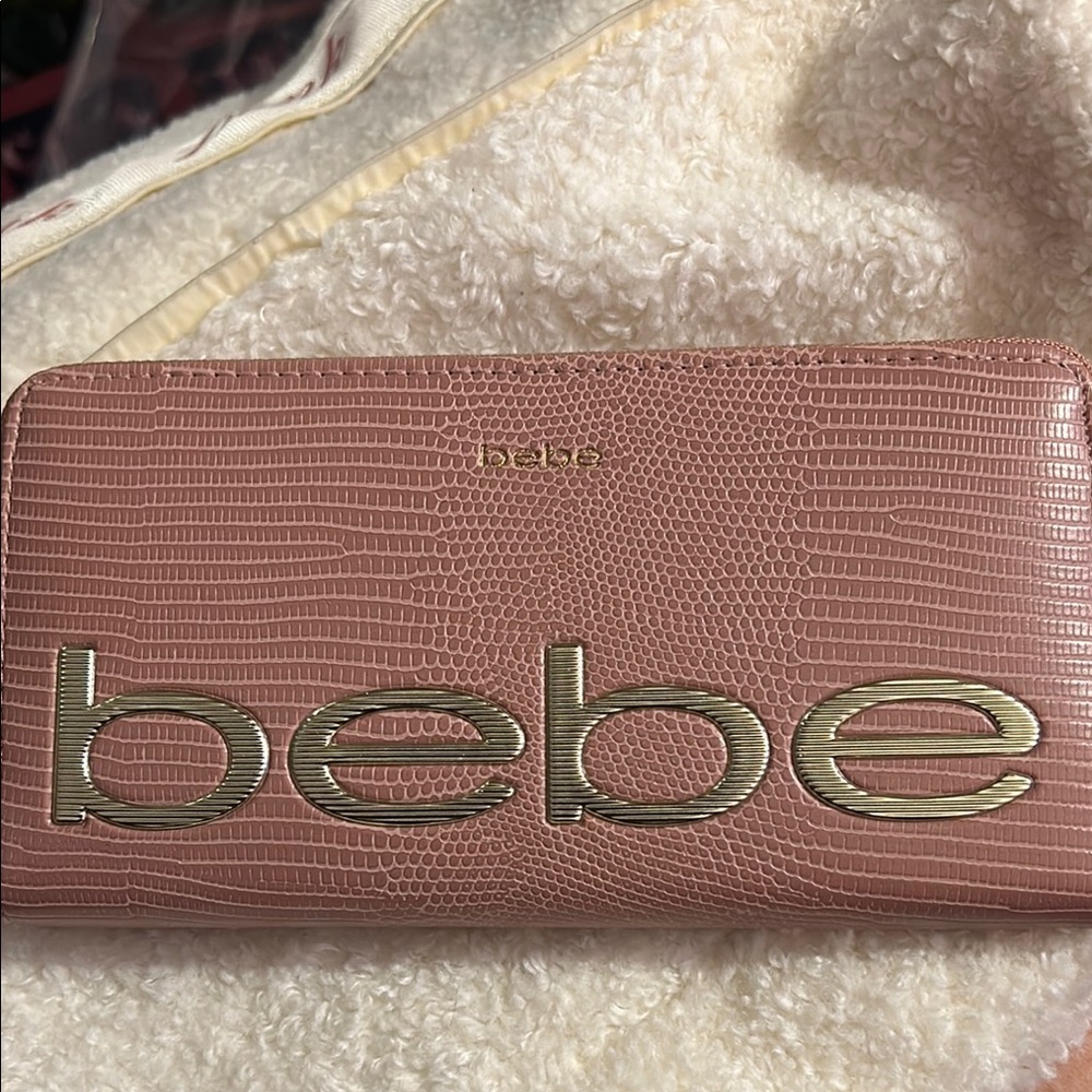 Bebe Pink Textured Wallet with Metallic Logo NWOT